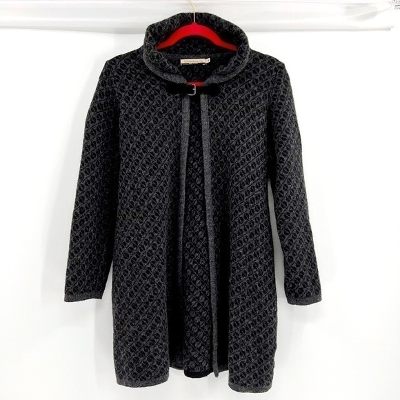 Chiaramente Long Cardigan Sweater Open Front Wool Blend Black Italy size S - Picture 3 of 17